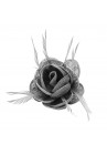 Pince Broche Fleur Plumes Sinamay Mariage Gris