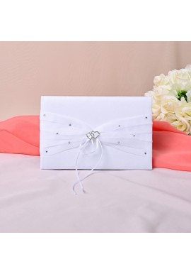 Livre d'Or Mariage Blanc Coeur Strass Ruban