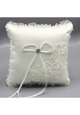 Coussin Mariage Porte Alliances Noeud Ivoire Strass Bordure 