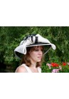 Chapeau Capeline Mariage Ceremonie Plume Sinamay Noir / Ivoire