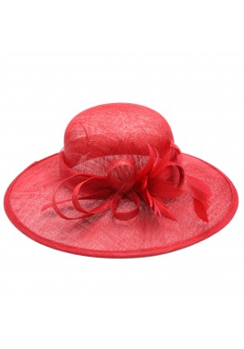 Chapeau Mariage Capeline Noeud Plume Gramophone Rouge