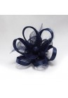 Pince Broche Mariage Fleur Plumes Bouton Ruban Bleu Marine