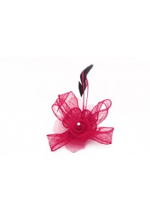 Pince Broche Fleur Plumes Strass Sinamay Mariage Rose Fushia