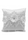 Coussin Mariage Porte Alliances Fleur Ruban Blanc Broderie Strass 