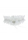 Jarretiere Mariage Broderie Noeud Coeur Strass Blanc