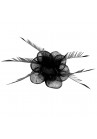 Pince Broche Mariage Double Fleur Perles Plumes Noir