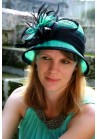 Chapeau Mariage Ruban Noir Plume Bleu Turquoise 