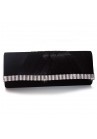 Pochette Mariage Satin Lisere Droit Strass Noir