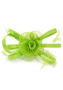 Pince Broche Mariage Fleur Sisal Plumes Ruban Satiné Vert Pomme