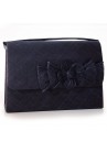 Sac Pochette Mariage Noeud Fleur Bouton Sinamay Bleu Marine