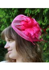 Mini Chapeau Peigne Mariage Bibi Tulle Plume Rose Fushia