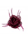 Pince Broche Fleur Plumes Sinamay Mariage Aubergine