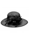 Chapeau Noeud Mariage Capeline Plume Feuilles Palmier Noir