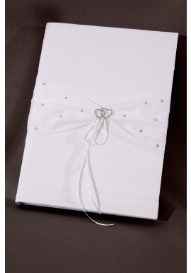 Livre d'Or Mariage Blanc Coeur Strass Ruban