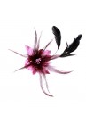 Pince Broche Ceremonie Soirée Mariage Fleur Plumes Strass Violet Pourpre