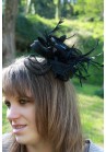 Chapeau Fleur Bibi Peigne Mariage Plumes Sinamay Noir