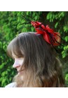 Mini Chapeau Peigne Mariage Bibi Tulle Plume Rouge