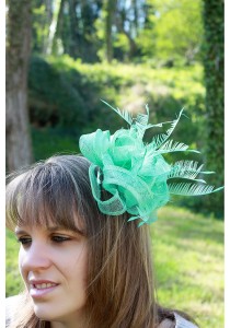 Chapeau Fleur Bibi Peigne Mariage Plumes Sinamay Vert pal