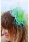 Mini Chapeau Mariage Tulle Plume Filet Strass Vert