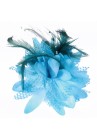 Pince Broche Elastique Mariage Fleur Tulle Dentelle Perlée Bleu Ciel