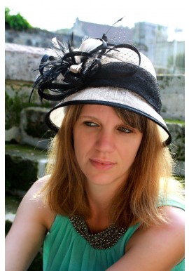 Chapeau Mariage Ruban Noir Plume Ivoire