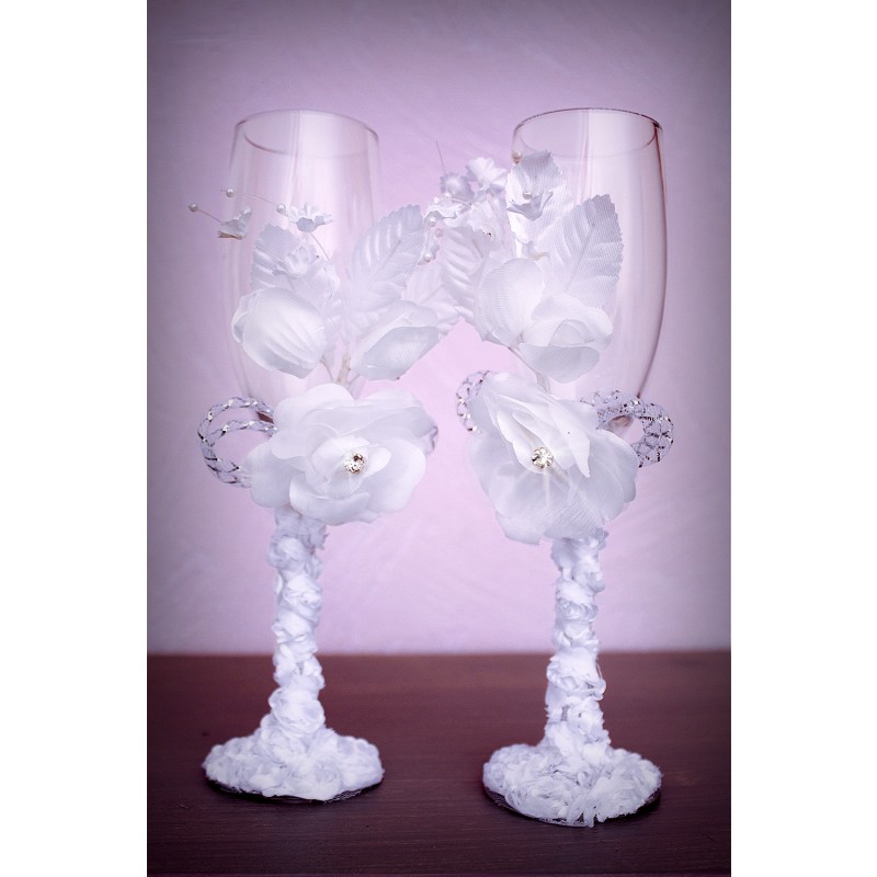 Flute Coupe Champagne Mariage Fleur Perle Noeud Scintillant