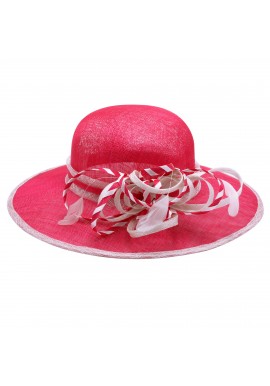 Chapeau Mariage Capeline Noeud Plume Ruban Rose/Ivoire