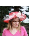 Chapeau Mariage Voilette Fleur Ruban Plume Rose Corail