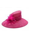 Chapeau Mariage Ceremonie Sisal Plume Rose Fushia