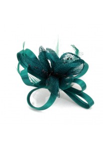 Pince Broche Mariage Fleurs Sisal Perlées Plumes (Vert, Gris, Violet, Noire, Bleu, Rouge, Rose Corail, Marron, Jaune)