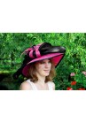 Chapeau Capeline Mariage Ceremonie Plume Sinamay Rose fushia / Noir