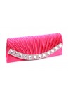 Pochette Mariage Satin Lisere Strass Rose Fushia