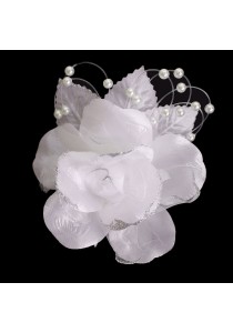 Pince Mariage Fleur Tissu Scintillant Perles Blanc Argenté