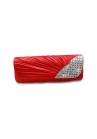 Pochette Cérémonie Mariage Soirée Satin Plissé Strass Rouge