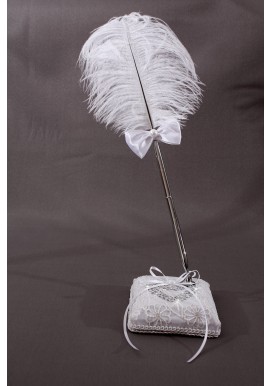 Porte Stylo Plume Mariage Blanc Broderie Fleur Coeur Strass