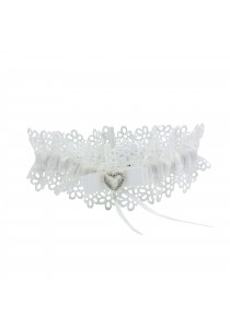 Jarretiere Mariage Broderie Noeud Coeur Strass Blanc