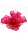 Pince Broche Grande Fleur Plumes Sinamay Mariage Rose Fushia