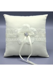 Coussin Mariage Porte Alliances Fleur Etoile Strass Ruban Ivoire