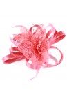 Pince Broche Mariage Fleurs Perlées Plumes Rose Corail