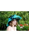 Chapeau Capeline Mariage Ceremonie Plume Sinamay Noir / Bleu Turquoise