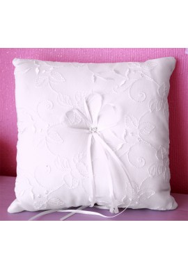 Coussin Mariage Porte Alliances Broderie Noeud Blanc Perles Strass 