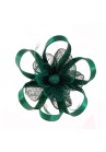 Pince Broche Mariage Fleur Plumes Bouton Ruban Vert Saphir