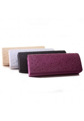 Pochette Mariage Satin Nuage Etoile Strass (Noir, Argent, Violet, Or)