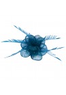 Pince Broche Mariage Double Fleur Perles Plumes Bleu