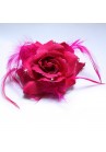 Broche Chouchou Mariage Fleur Tissu Strass Rose Fushia