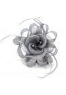 Pince Broche Mariage Fleur Plumes Ruban Rond Perles Gris