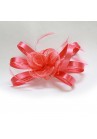 Pince Broche Mariage Fleur Sisal Plumes Ruban Satiné Rose Corail