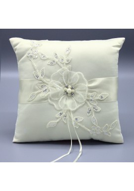 Coussin Mariage Porte Alliances Ivoire Fleur Perle Borderie Strass