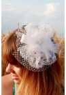 Mini Chapeau Mariage Tulle Plume Filet Strass Blanc