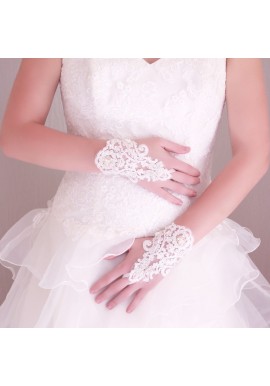 Gants Mitaines Mariage Court Dentelle Et Perle Blanc